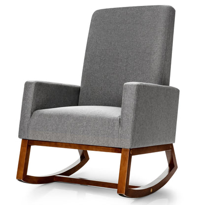 Modern Rocking Chair with Rubber Wood Base for Living Room-Grey