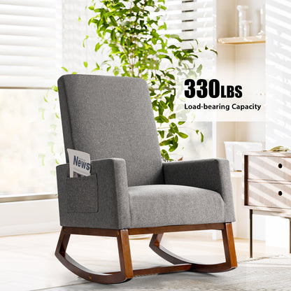 Modern Rocking Chair with Rubber Wood Base for Living Room-Grey