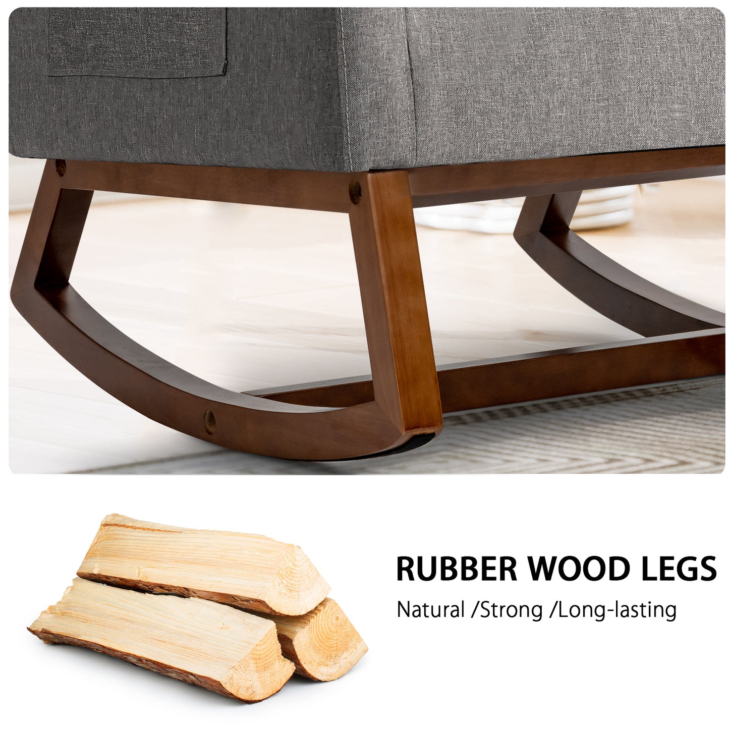 Modern Rocking Chair with Rubber Wood Base for Living Room-Grey