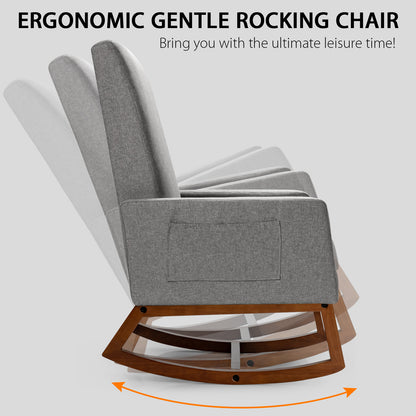 Modern Rocking Chair with Rubber Wood Base for Living Room-Grey