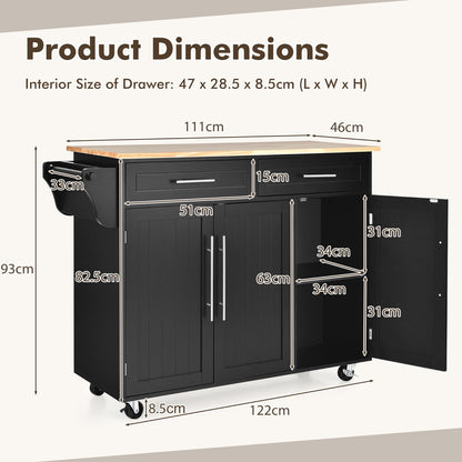 Rolling Storage Trolley with 2 Deep Drawers for Kitchen-Black