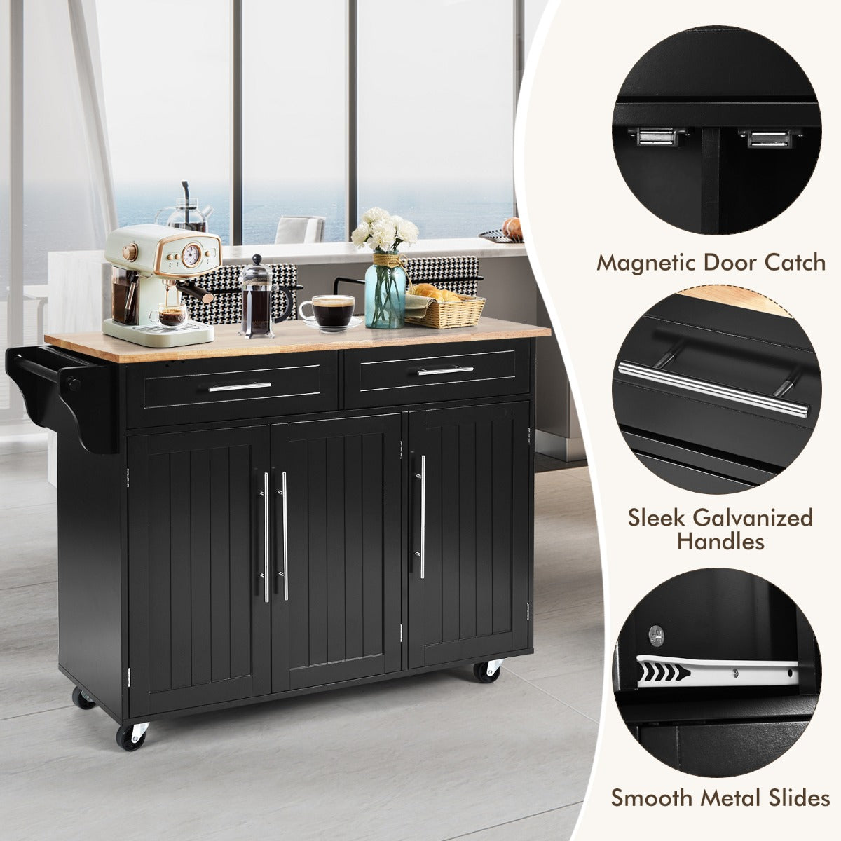 Rolling Storage Trolley with 2 Deep Drawers for Kitchen-Black