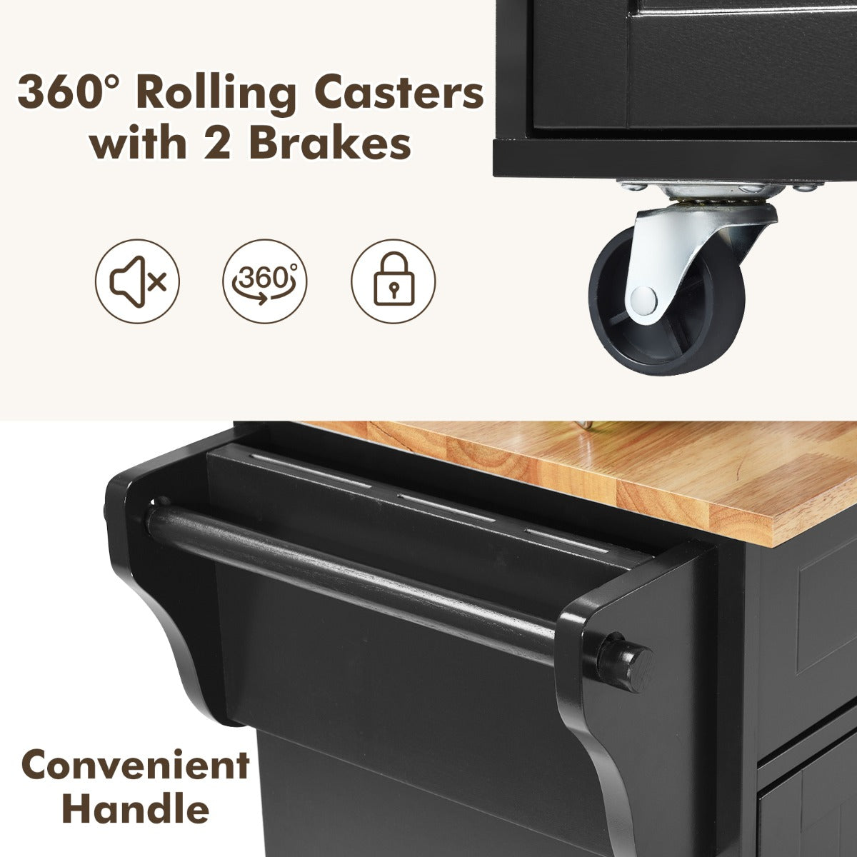 Rolling Storage Trolley with 2 Deep Drawers for Kitchen-Black