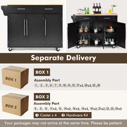 Rolling Storage Trolley with 2 Deep Drawers for Kitchen-Black