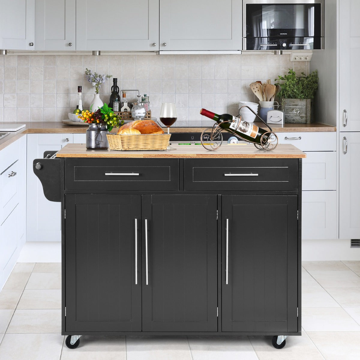 Rolling Storage Trolley with 2 Deep Drawers for Kitchen-Black