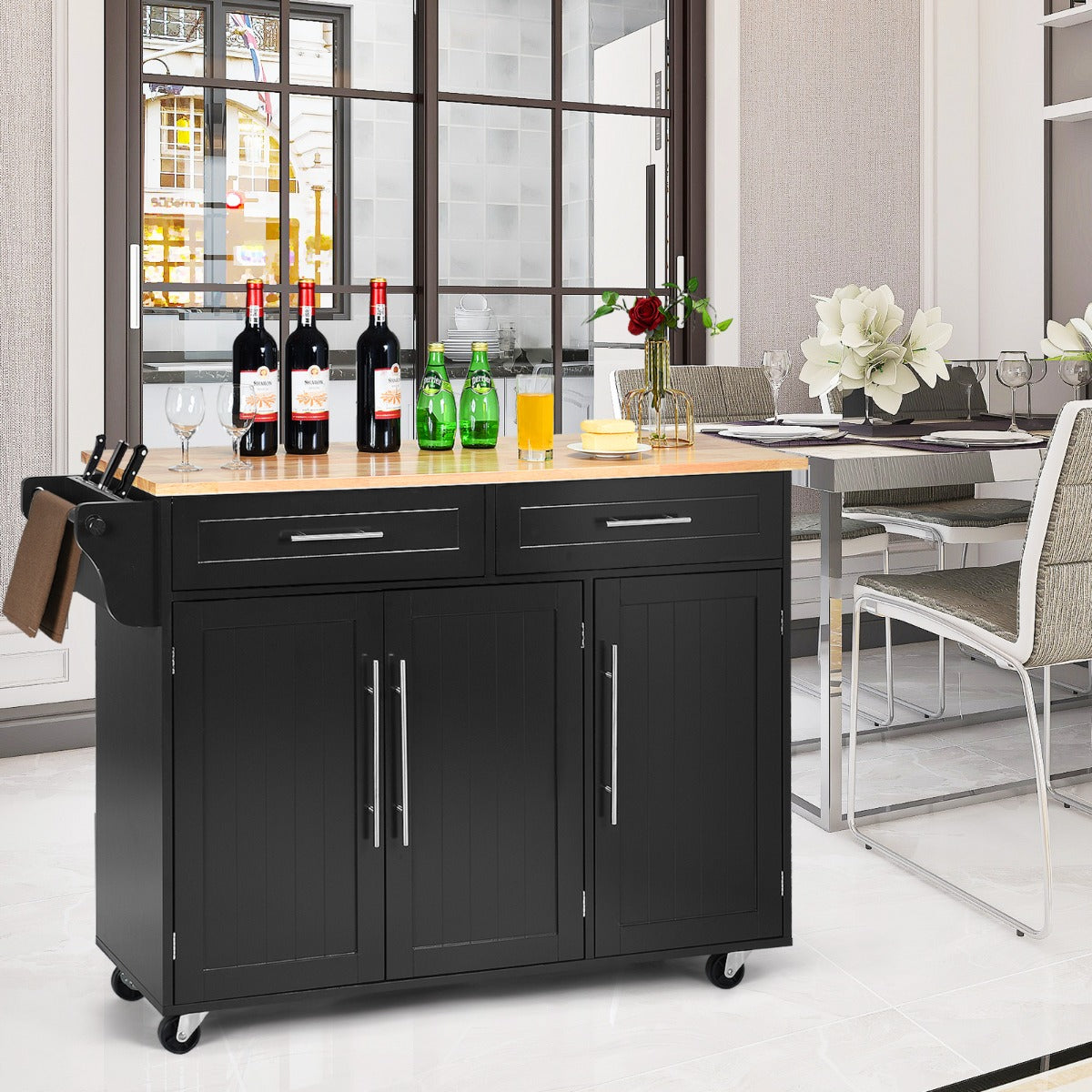 Rolling Storage Trolley with 2 Deep Drawers for Kitchen-Black
