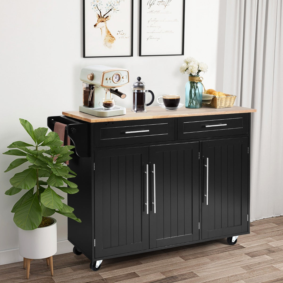 Rolling Storage Trolley with 2 Deep Drawers for Kitchen-Black