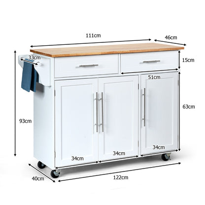 Rolling Storage Trolley with 2 Deep Drawers for Kitchen-White