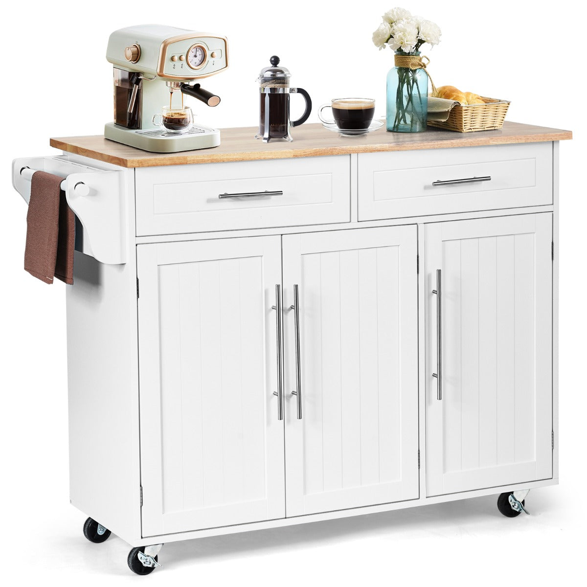 Rolling Storage Trolley with 2 Deep Drawers for Kitchen-White