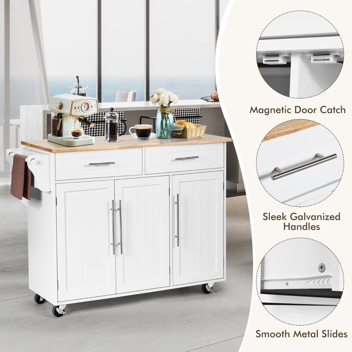 Rolling Storage Trolley with 2 Deep Drawers for Kitchen-White