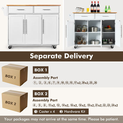 Rolling Storage Trolley with 2 Deep Drawers for Kitchen-White