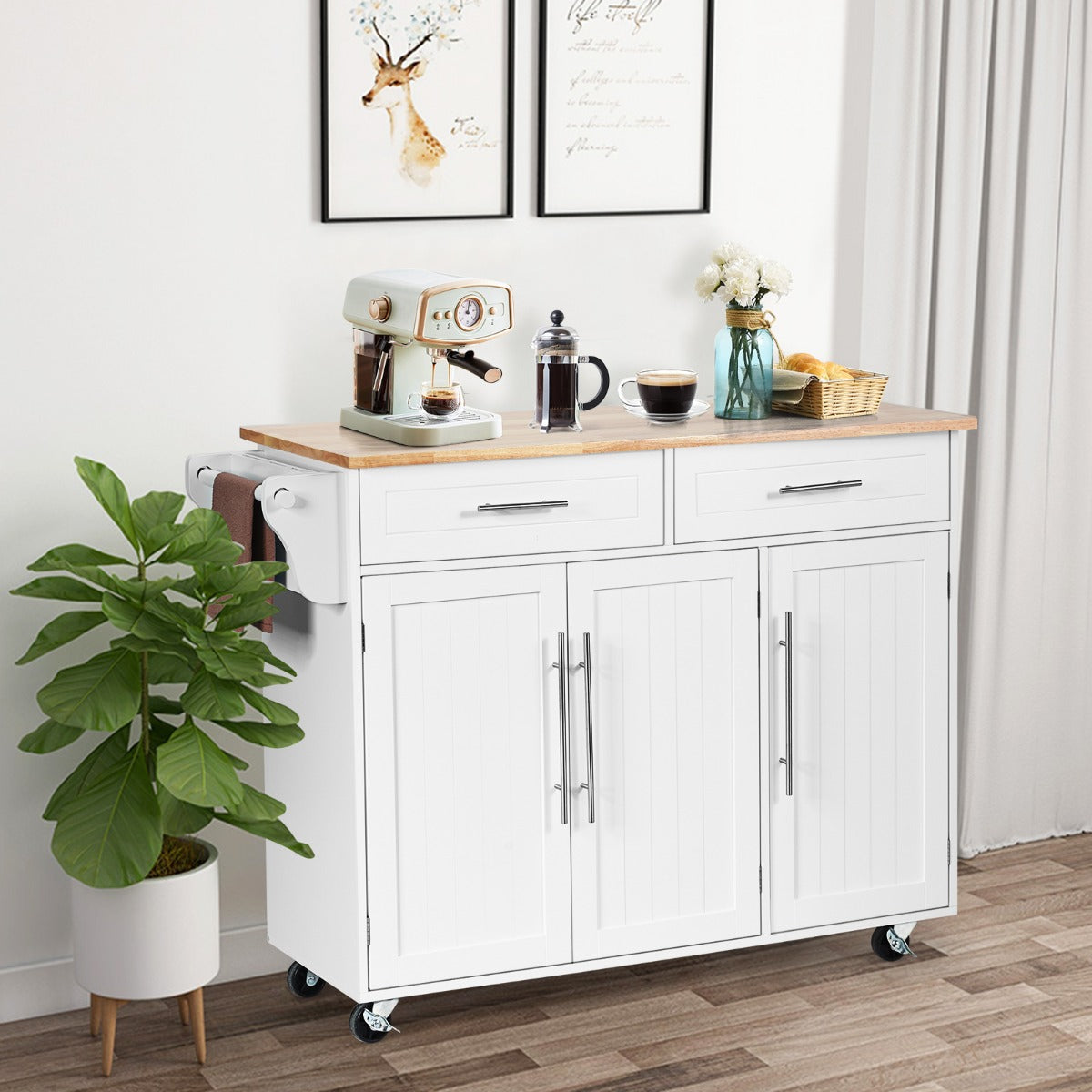 Rolling Storage Trolley with 2 Deep Drawers for Kitchen-White