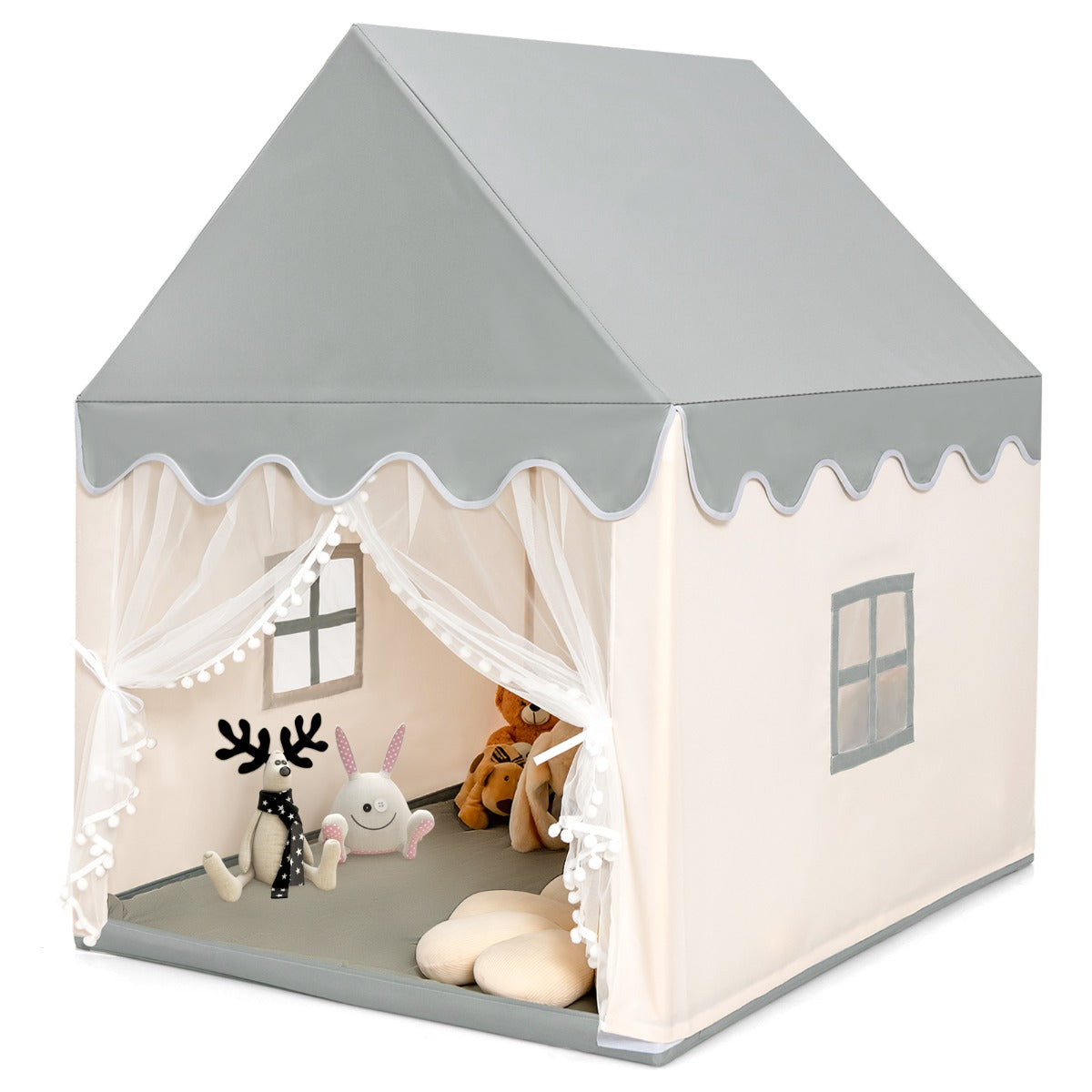 Kids Playhouse With Washable Soft Mat and Mesh Window-Beige
