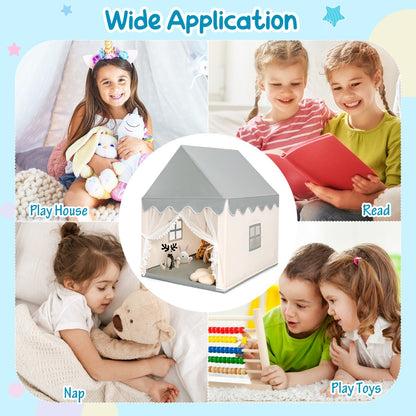 Kids Playhouse With Washable Soft Mat and Mesh Window-Beige