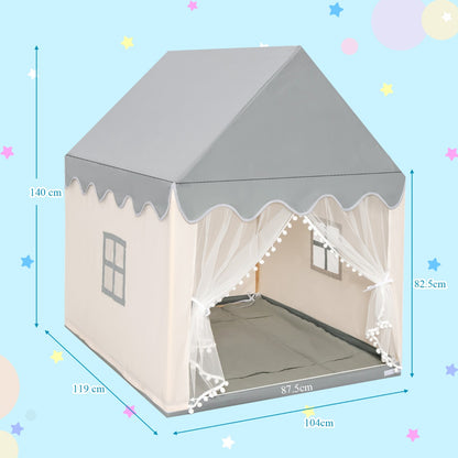 Kids Playhouse With Washable Soft Mat and Mesh Window-Beige