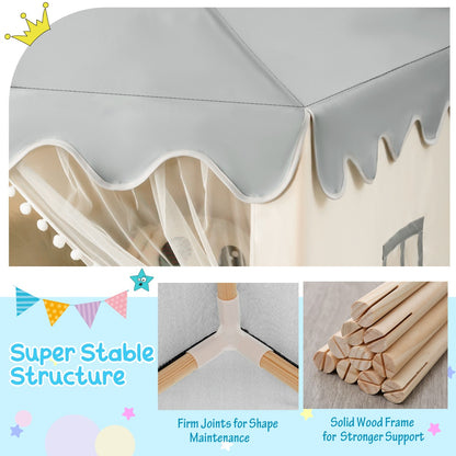 Kids Playhouse With Washable Soft Mat and Mesh Window-Beige