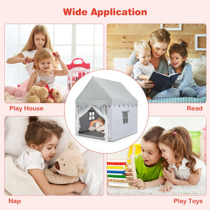 Kids Playhouse With Washable Soft Mat and Mesh Window-Gray