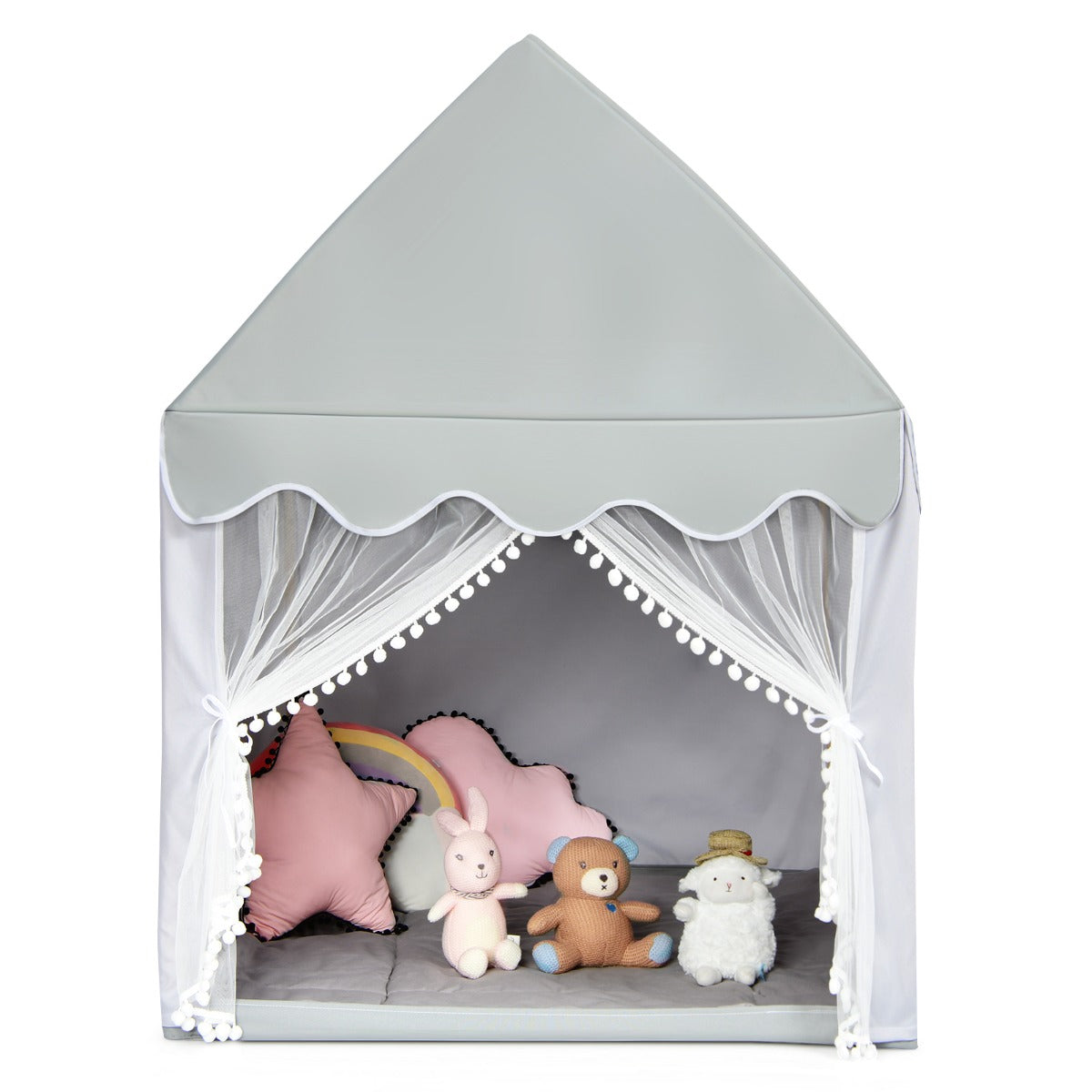 Kids Playhouse With Washable Soft Mat and Mesh Window-Gray