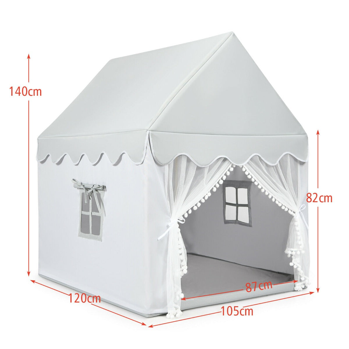 Kids Playhouse With Washable Soft Mat and Mesh Window-Gray
