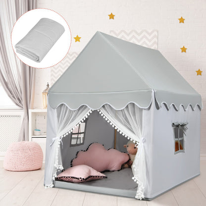 Kids Playhouse With Washable Soft Mat and Mesh Window-Gray