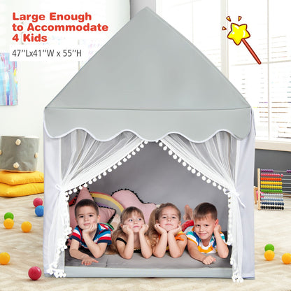 Kids Playhouse With Washable Soft Mat and Mesh Window-Gray