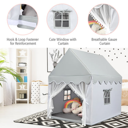 Kids Playhouse With Washable Soft Mat and Mesh Window-Gray