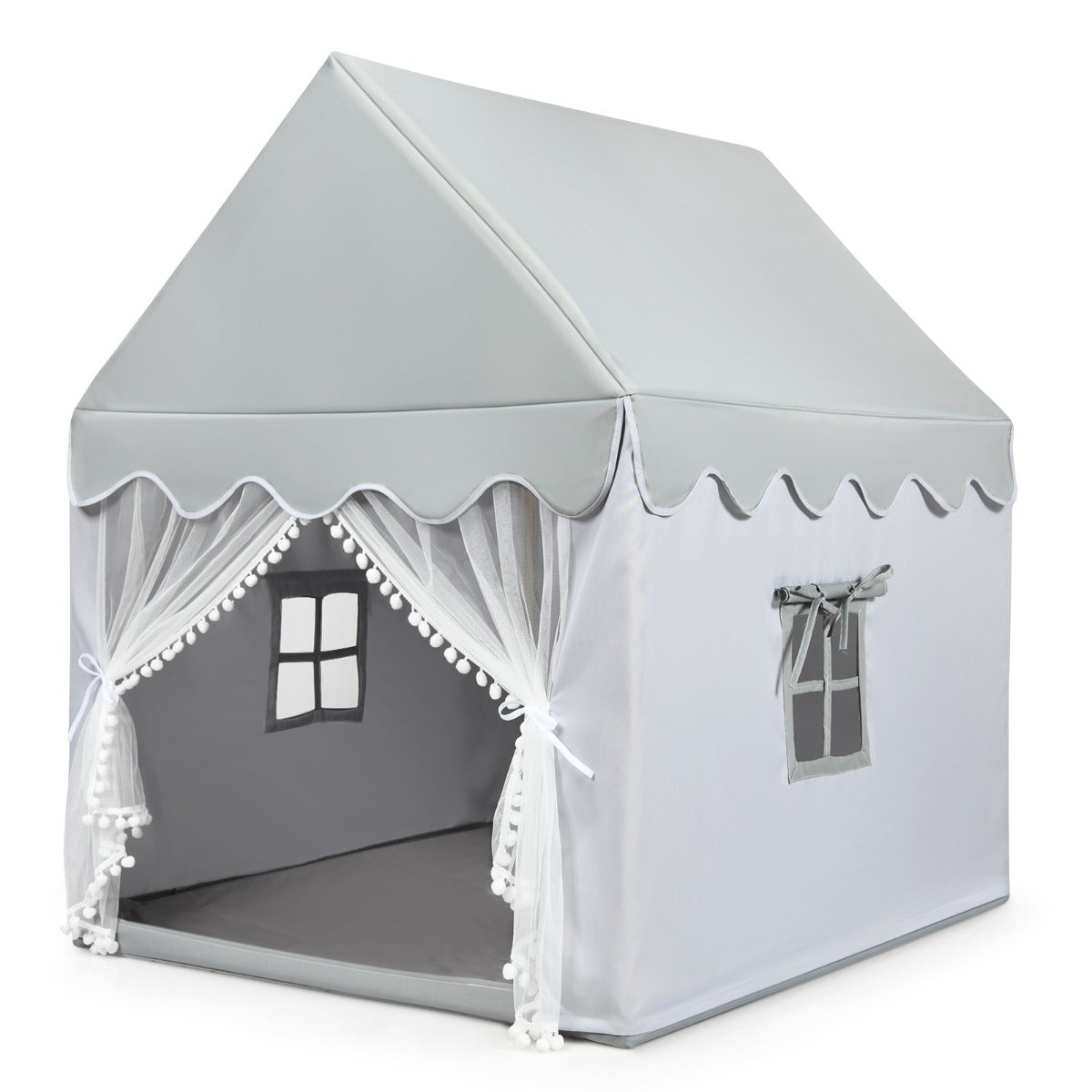 Kids Playhouse With Washable Soft Mat and Mesh Window-Gray