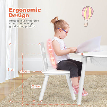 Central mesh storage bag keeps toys, snacks, books, and supplies organized beneath the kids’ tabletop