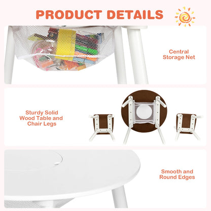 Sturdy MDF table and solid wood legs provide stable, non-toxic support for kids ages three through seven