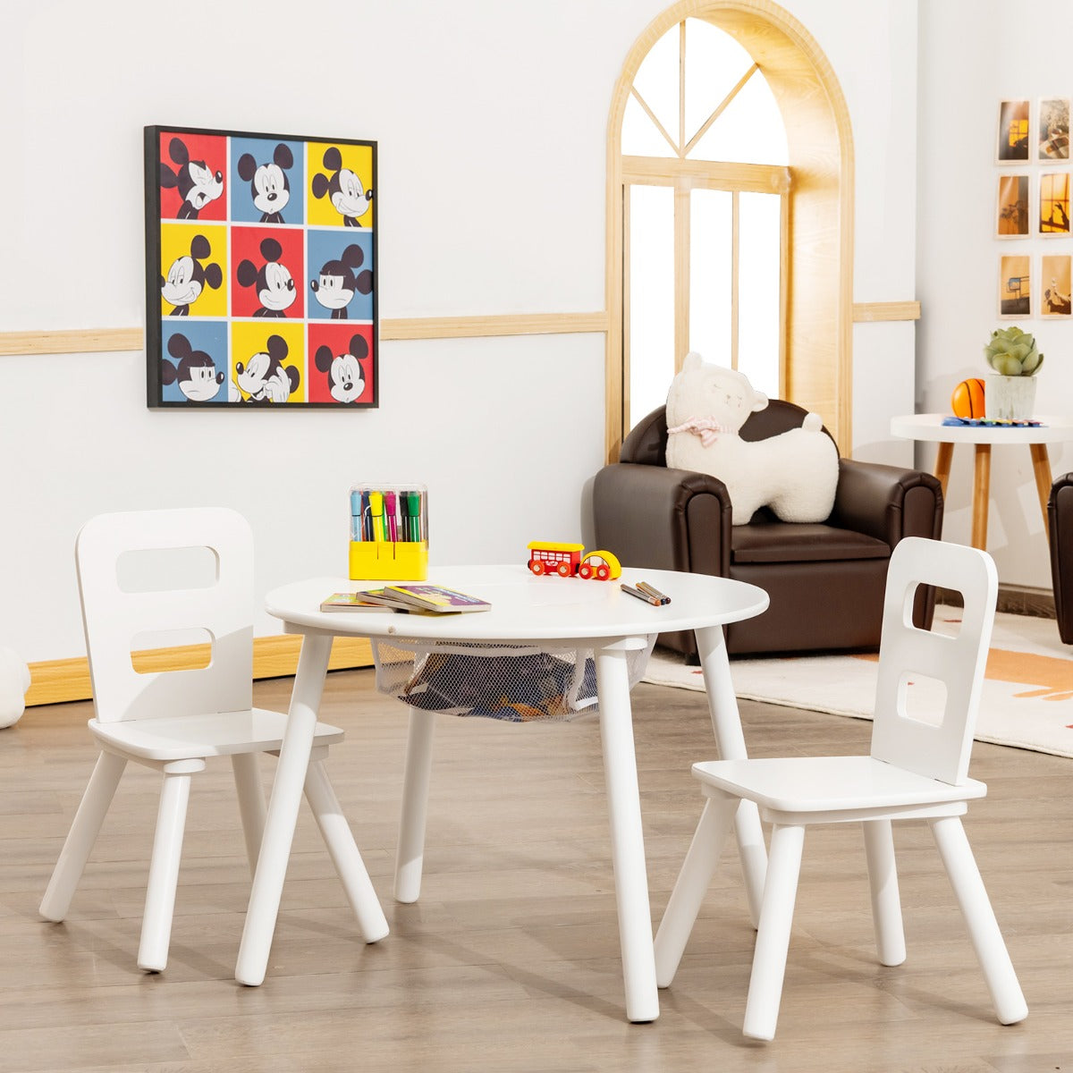 Ergonomic chair backrests support comfortable sitting posture while children read, write, eat, and play