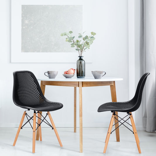 Costway Set of 2 DSW Dining Chair with Mesh Design &amp; Beech Wood Legs-Black