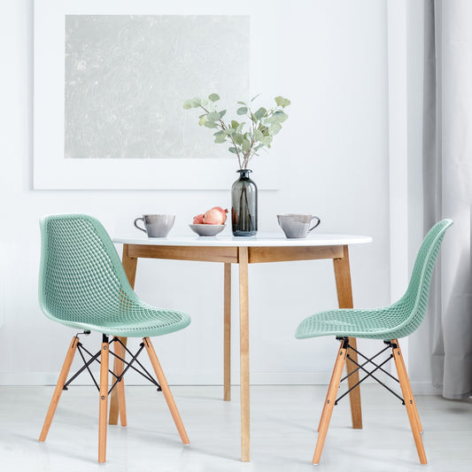 Costway Set of 2 DSW Dining Chair with Mesh Design &amp; Beech Wood Legs-Green