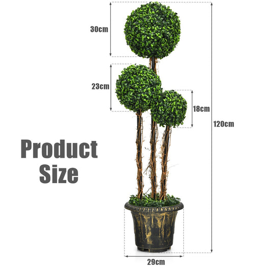 120cm Three-Ball Artificial Topiary Tree with Decorative Pot for Indoor/Outdoor Use
