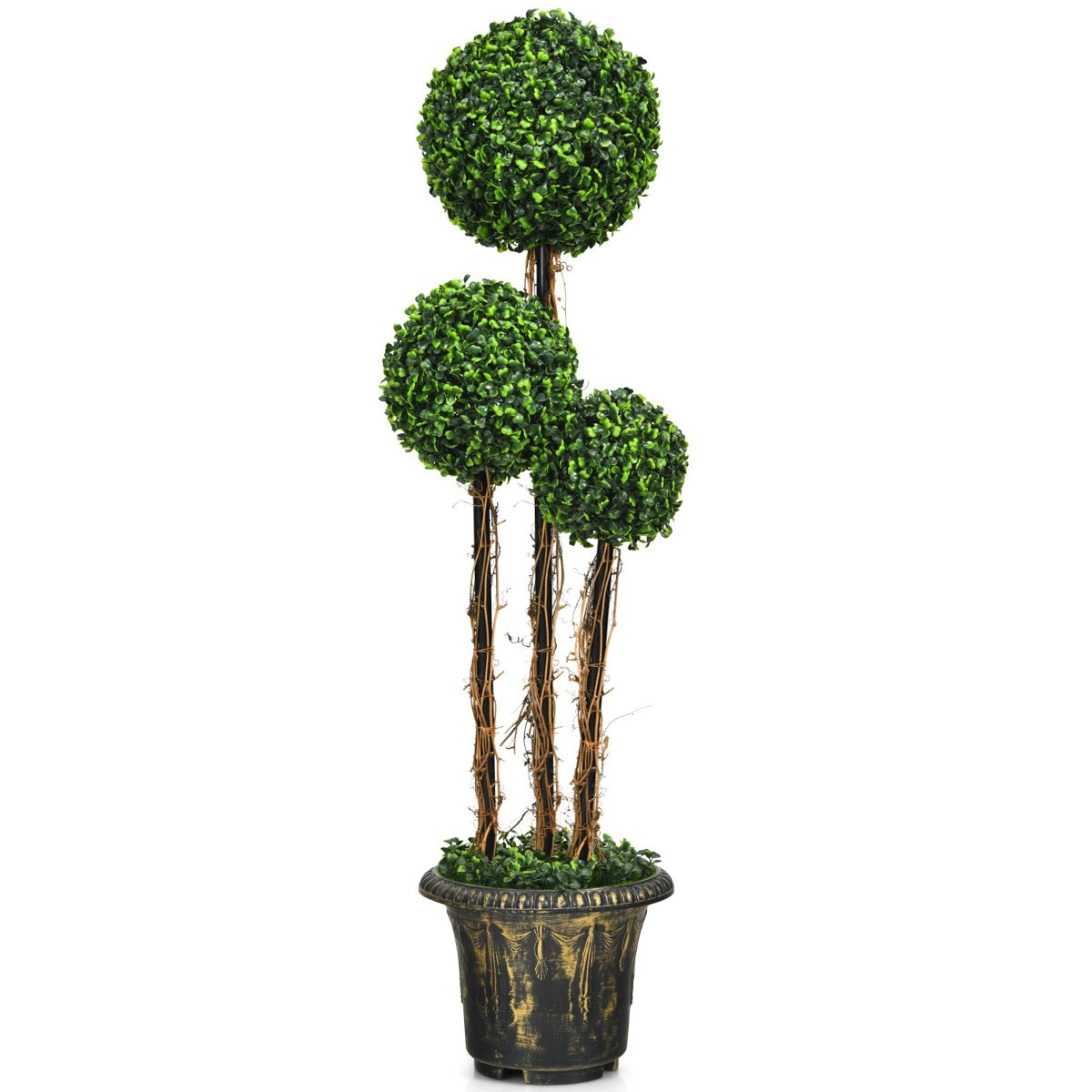 120cm Three-Ball Artificial Topiary Tree with Decorative Pot for Indoor/Outdoor Use