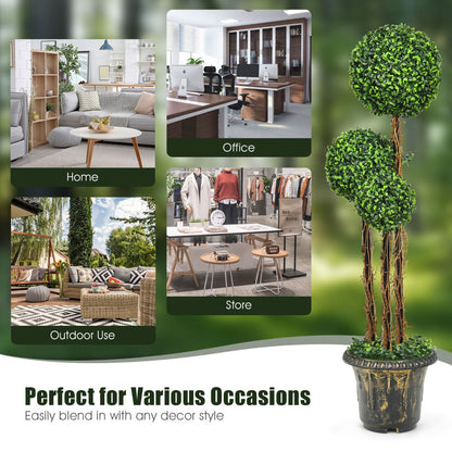120cm Three-Ball Artificial Topiary Tree with Decorative Pot for Indoor/Outdoor Use