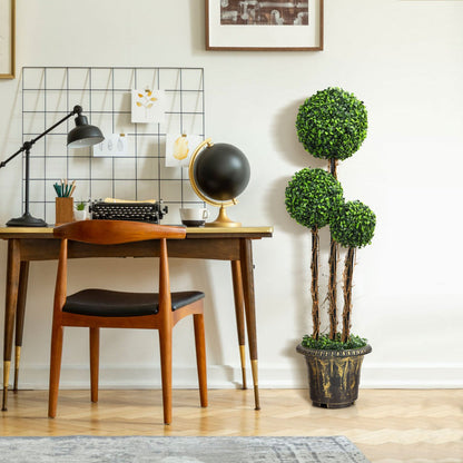 120cm Three-Ball Artificial Topiary Tree with Decorative Pot for Indoor/Outdoor Use