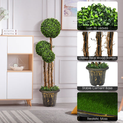 120cm Three-Ball Artificial Topiary Tree with Decorative Pot for Indoor/Outdoor Use