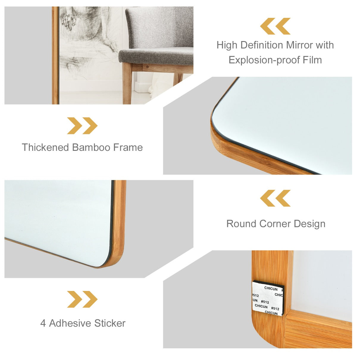 Rectangle Wall Mounted Mirror with Bamboo Frame