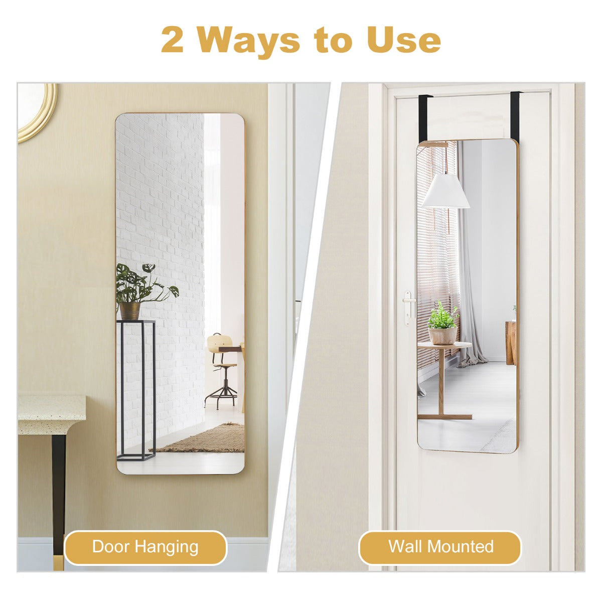 Rectangle Wall Mounted Mirror with Bamboo Frame