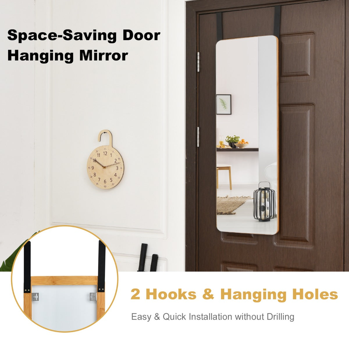 Rectangle Wall Mounted Mirror with Bamboo Frame