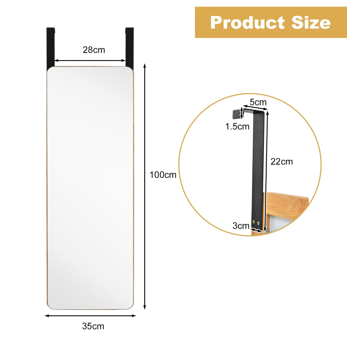 Rectangle Wall Mounted Mirror with Bamboo Frame