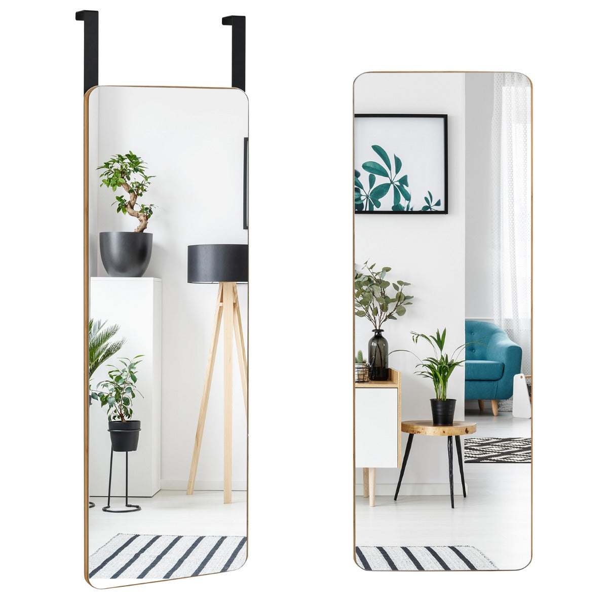 Rectangle Wall Mounted Mirror with Bamboo Frame
