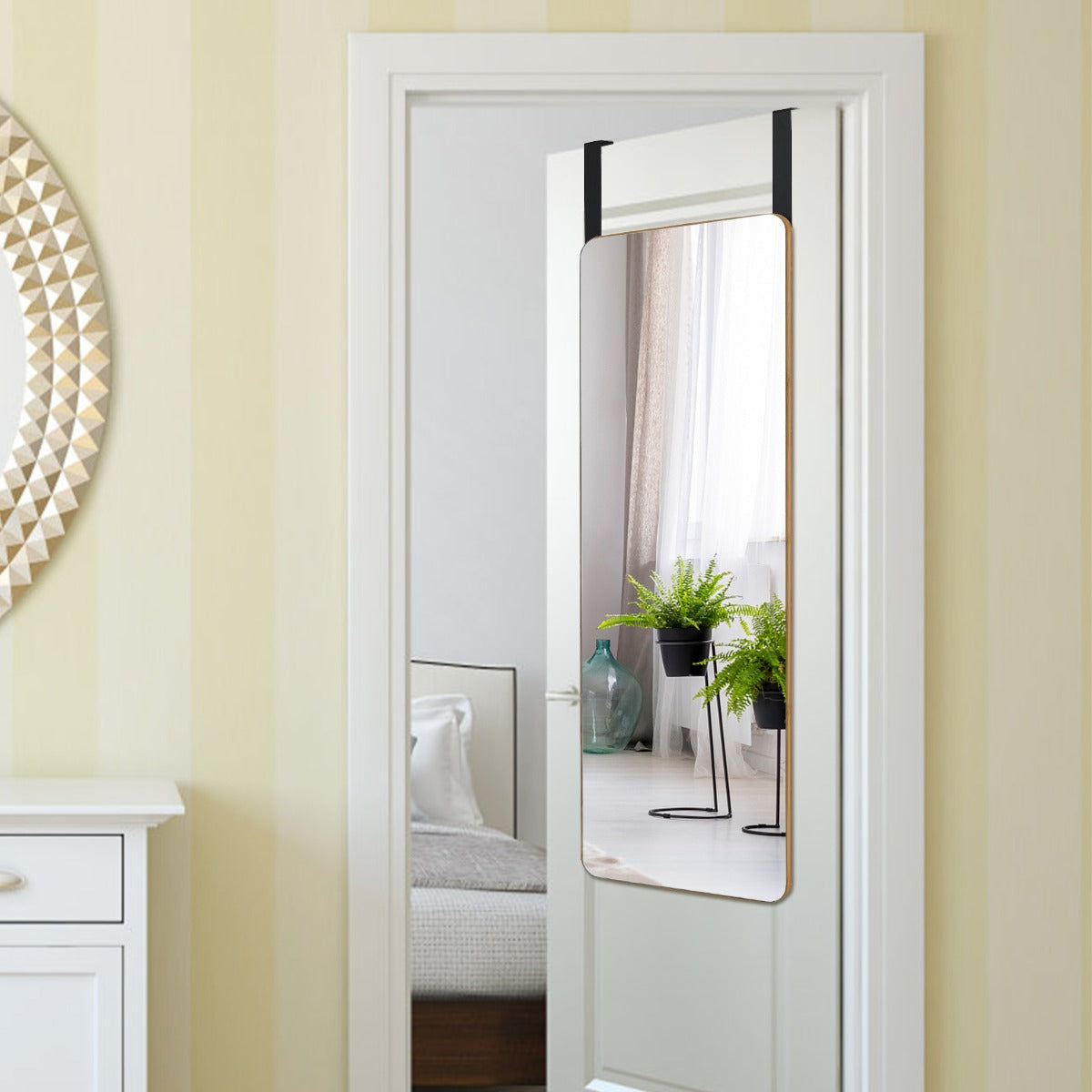Rectangle Wall Mounted Mirror with Bamboo Frame