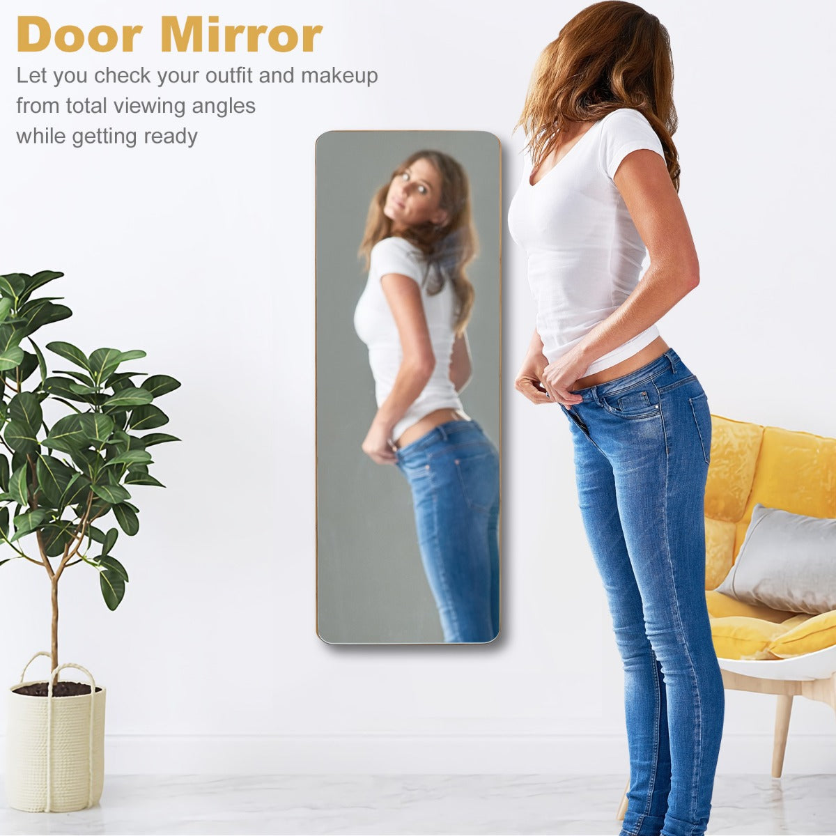 Rectangle Wall Mounted Mirror with Bamboo Frame