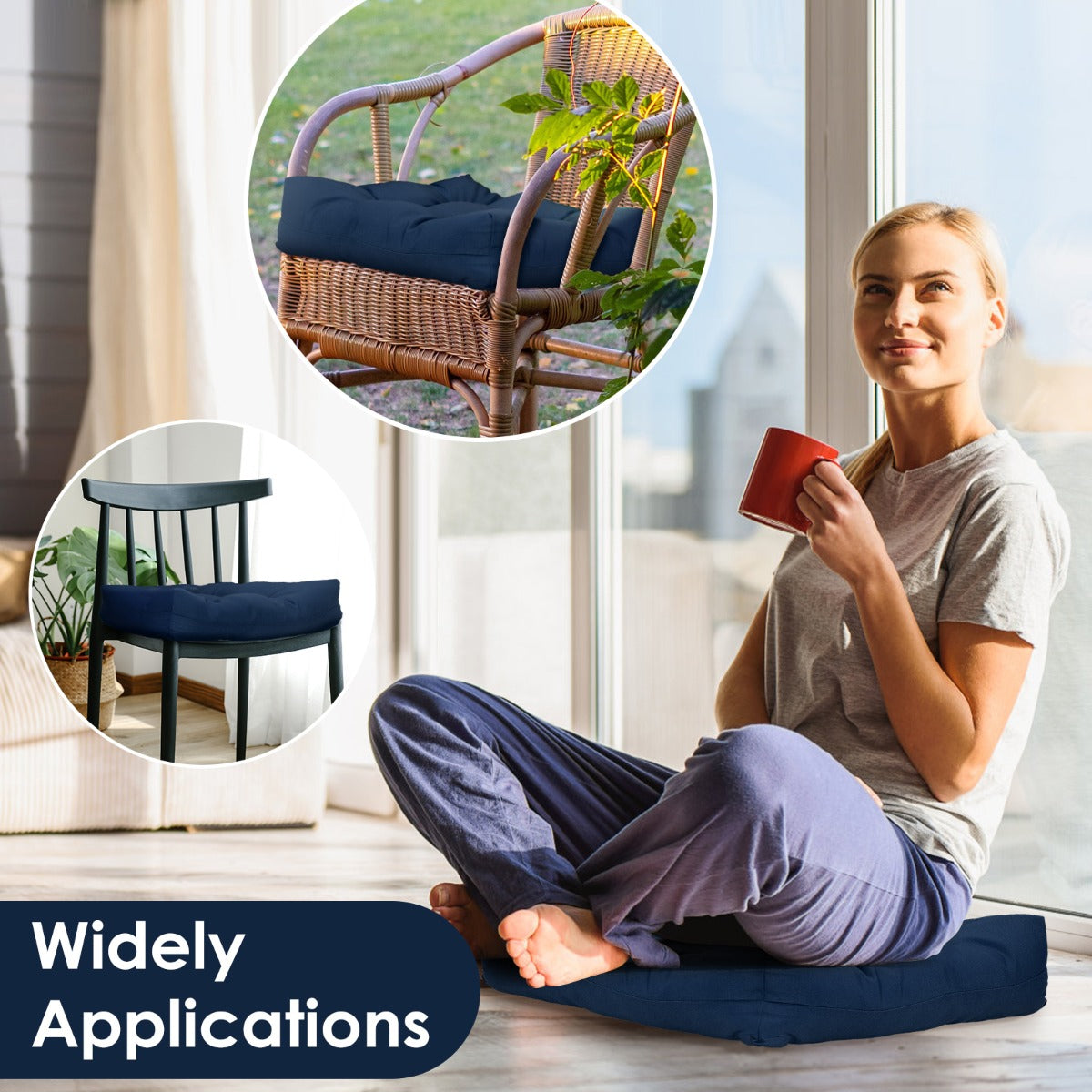 2 Pieces 53 x 53CM Patio Chair Seat Cushions for Indoor and Outdoor-Navy