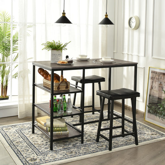 Costway 3 Pieces Modern Industrial Dining Table Set with Two Bar Stools