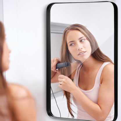 Costway Bathroom Wall Mirror with Rounded Corner for Washroom-Black