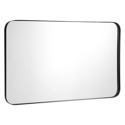 Costway Bathroom Wall Mirror with Rounded Corner for Washroom-Black