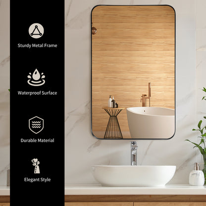 Costway Bathroom Wall Mirror with Rounded Corner for Washroom-Black