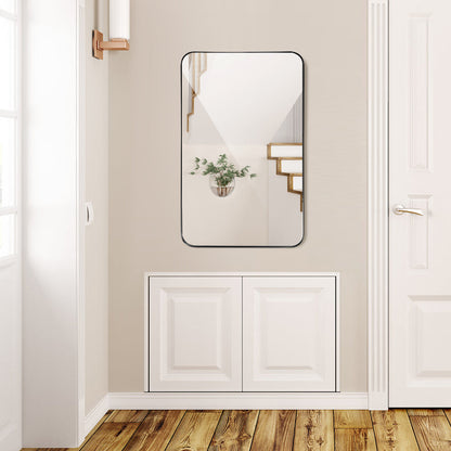 Rectangular Wall Mirror with Rounded Corners, Black Metal Frame, 0.8m x 0.5m